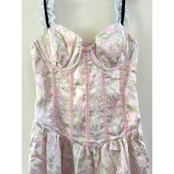 For Love & Lemons NWT Tatiana Pink Floral Mini Dress size Small - Picture 8 of 16